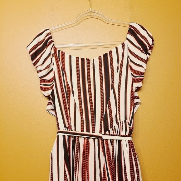 Anna Sui | Women's Mixed Print V-Neck Striped Mini Dress (Size Large) - Picture 13 of 14